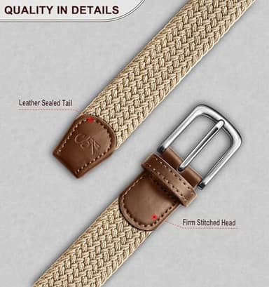 KEMISANT Men's Golf Belt 2 Pack-Braided Woven Stretch Belt for Gift Men Casual Jeans Sports Work 1 3/8"(Beige/Dark Gray,36"-40" Waist Adjustable) - Image 5