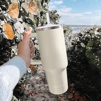 Greatyos 40 oz Tumbler with Handle and Straw Lid Insulated Tumblers Cups with Lids Straws Double Wall Vacuum Stainless Steel 40oz Tumbler Travel Mug Gifts for Men Women Him Her (Rose Quartz) - Image 6