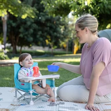 Nuby Easy Go Pop-Up Booster Seat with Removable Tray - 6+ Months - Portable Booster Seat for Floor for Indoor/Outdoor Use - 3-Point Safety Adjustable Straps - Includes Travel Bag - Safari - Image 8