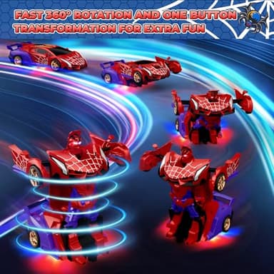 Spider Transform RC Cars Toys with Eye & Underbody Lights, 2.4GHz Remote Control Car One-Button Deformation, Fast 360°Rotation Robot Toys Birthday Gifts for 3 4 5 6 7 8 9 10 Year Old Boys Age 4-7 8-12 - Image 3