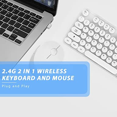 Wireless Keyboard Mouse Combo, 104 Keys Cute White Keyboard with Number Pad & Mouse for Windows, Computer, PC, Notebook, Laptop (White) - Image 4