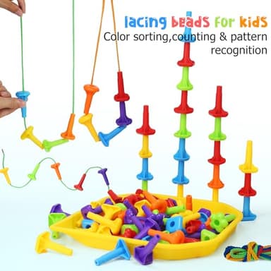 Peg Board Toy set 73Pcs DIY Building Stacking Toys for Kids 3-6 Years Old,STEM Educational Kids Toy for Brain Development,Montessori Sensory Toys,Upgrade Various Foam Board Plastic Lacing String Game - Image 4