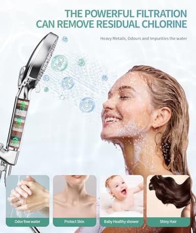 Filtered Shower Head with Handheld, High Pressure 9 Spray Mode Chrome Showerhead with Filters,detachable shower head,Water Softener Filters Beads for Hard Water -Remove Chlorine - Image 3