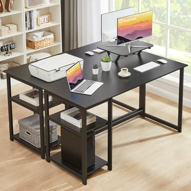 GreenForest Computer Home Office Desk with Monitor Stand and Reversible Storage Shelves,55 inch Modern Simple Writing Study PC Work Table,Black - Image 4