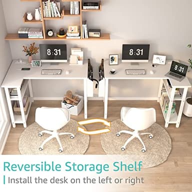 Lufeiya White L Shaped Computer Desk with Power Outlet Shelves, 40 Inch Small Reversible Corner Desk for Small Space Home Office, L-Shaped Desk PC Desks, White - Image 5