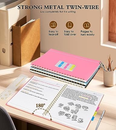 Spiral Notebook Journal 8.5” x 11”, A4 Large Pink Notebooks for Women Men, College Ruled Lined Journal, 100 GSM Paper, Plastic Hardcover Spiral Bound Journals for Work School Note Taking Business - Image 6