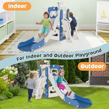 Babytronic Toddler Slide, 6 in 1 Kids Indoor Slide for Toddlers 1-3, Kids Playground for Indoor Outdoor with Basketball Hoop and Telescope, Indoor Outdoor Slide Playset (Blue&Gray) - Image 2