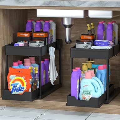 DEKAVA Under Sink Organizer 2 Pack, Bathroom Cabinet Organizer, 2 Tier Sliding Cabinet Basket Organizer Drawer, Multi-Purpose Bath Collection Baskets for Bathroom (Black) - Image 4