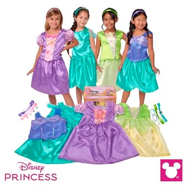 Disney Princess Dress Up Trunk – 21-Piece Deluxe Costume Set Featuring Ariel, Jasmine, Tiana & Rapunzel Outfits with Accessories & Storage Trunk – Amazon Exclusive - Image 2