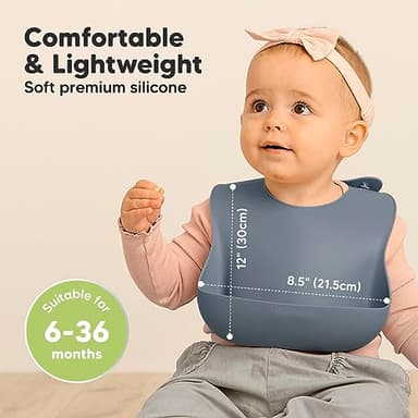 KeaBabies 2-Pack Silicone Baby Bibs for Eating - Sturdy Food-Grade Silicone Bibs for Babies Girl, Boy, Large Food Catcher, Clean & Put On Easily, Waterproof Toddler Feeding Essentials (Slate) - Image 4