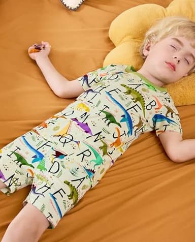 babee Reshinee Bamboo Viscose Toddler Dinosaur Pajamas Boys Girls Kids Baby Cool Short Summer Pjs Set 4-5T Two Piece - Image 7