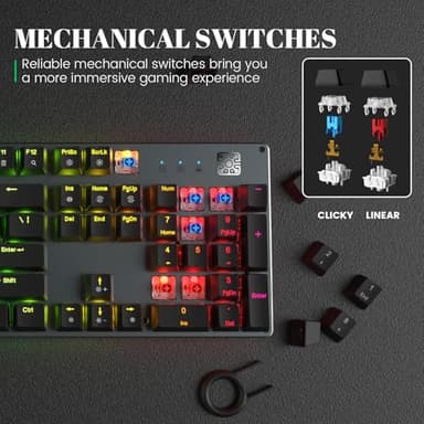 Black Emblem Mechanical Gaming Keyboard with Linear Red Switches, RGB Backlit Full Size 104 Key Programmable Wired Keyboard with Aluminum Base for Gaming/Typing/PC/Mac - Image 2