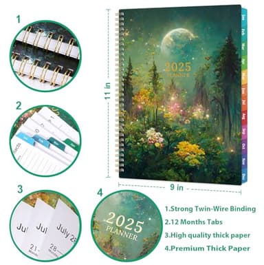 Planner 2025-2025 Planner, 9" x 11", Jul.2025 - Jun.2026, Weekly and Monthly with Colorful Tabs, Strong Twin-wire, Back Pocket - Dreaming Moon - Image 6
