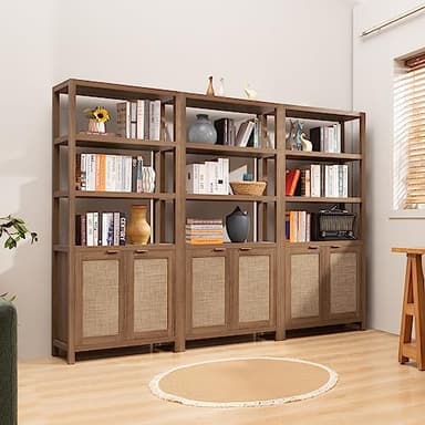 SICOTAS Bookshelf 5 Tier Book Shelf Rattan Boho 71" Tall Bookcase with Doors Storage Shelves Large Bookshelves Farmhouse Bookcases Library Book Case for Living Room Bedroom Home Office Kitchen - Image 9