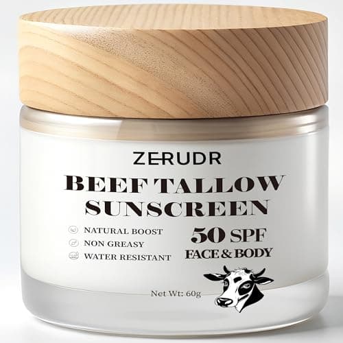 ZERUDR Beef Tallow Sunscreen: SPF 50 non toxic sunscreen, Tallow & Zinc Oxide Sunblock Non-Greasy Reef Safe formula 60g - Image 1
