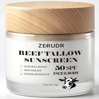 ZERUDR Beef Tallow Sunscreen: SPF 50 non toxic sunscreen, Tallow & Zinc Oxide Sunblock Non-Greasy Reef Safe formula 60g - Image 1