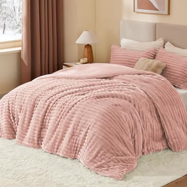 BEDELITE Fleece King Comforter Set -Super Soft & Warm Fluffy Dusty Pink Bedding, Luxury Fuzzy Heavy Bed Set for Winter with 2 Pillow Cases - Image 2