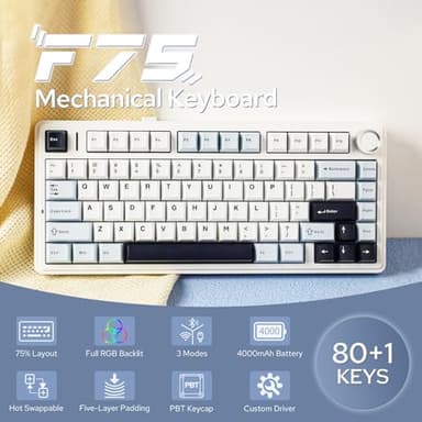 EPOMAKER x Aula F75 Gasket Mechanical Keyboard, 75% Wireless Hot Swappable Gaming Keyboard with Five-Layer Padding&Knob, Bluetooth/2.4GHz/USB-C, RGB (Light Blue, Graywood V3 Switch) - Image 2