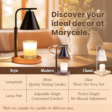 Marycele Black Candle Warmer Lamp with Timer, Height Adjustable Electric Lamp Candle Warmer, Black Home Room Decor Aesthetic Gifts for Women - Image 6