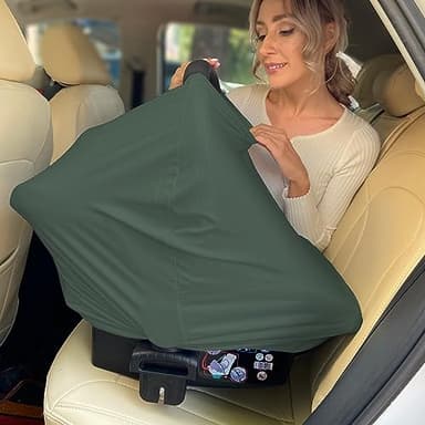 Breathable Car Seat Cover for Babies – Multi-Purpose Soft Rayon Nursing Cover for Breastfeeding, High Stretchy Infant Carseat Canopy, Stroller Cover (Smooth Rayon, Roman Green) - Image 6