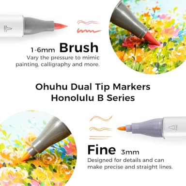 Ohuhu Alcohol Brush Markers 48 Mid-tone Colors- Double Tipped Alcohol Based Art Marker Set for Artists Adults Coloring Sketch Illustration- Brush & Fine Dual Tips- Honolulu B- Refillable - Image 2