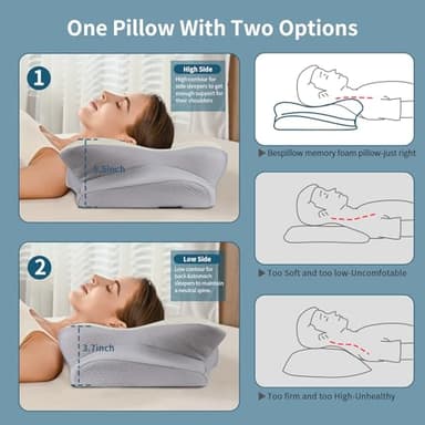 Cervical Neck Pillow for Pain Relief - Cooling Side Sleeper Pillow for Sleeping, Ergonomic Memory Foam Pillows for Neck Support, Contour Orthopedic Bed Pillow for Back Stomach Sleepers - Image 5