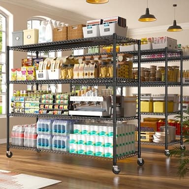 REIBII 60''W Storage Shelves 2399LBS Metal Shelving Unit with Wheels & Feet, 4 Tier Garage Shelving Heavy Duty Adjustable Wire Shelf for Pantry Kitchen Garage, 60" W x 18" D x 65.5" H, 2 Pack - Image 4