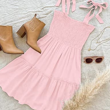 ZESICA Women's 2025 Summer Spaghetti Strap Sleeveless Square Neck Ruffle A Line Swing Mini Dress,Pink,Large - Image 5