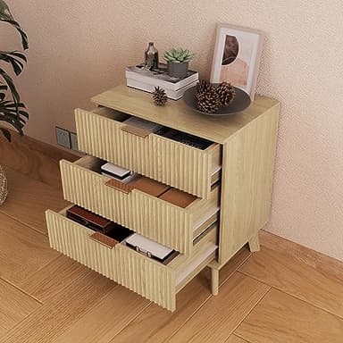 XUZENEST Fluted 3 Drawer Dressers, Modern Closet Dressers Chest of Drawers, Wood Storage Dresser Chest of Drawers Organizer for Bedroom Living Room Hallway Closet(Natural) - Image 5