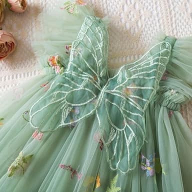 NNJXD Baby Girl Flower Embroidery Tulle Dress Butterfly Toddler Birthday Party Dresses 2109 Green Size(90) 12-24 Months - Image 3