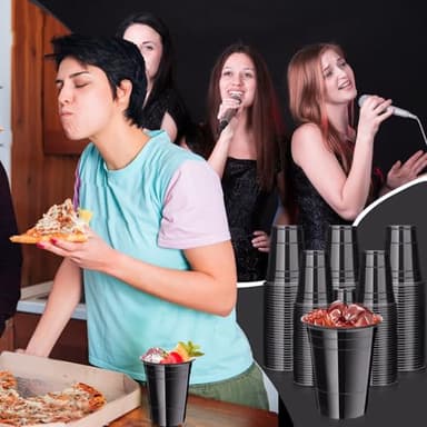Dualshine 100 Pack Black Plastic Cups 16 oz, Disposable Cups for Party, Heavy Duty Drinking Cups, Halloween Cup for Wedding Birthday Beer Taste Serving Snack Sample Tastings Barbecues Picnic - Image 8