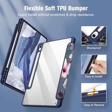 Fintie Hybrid Slim Case for Samsung Galaxy Tab S10 Lite/ S10 FE/ S9 FE 10.9 Inch/Tab S9 11 Inch with S Pen Holder, Shockproof Cover with Clear Transparent Back Shell, Auto Wake/Sleep,Blooming Hibiscus - Image 6