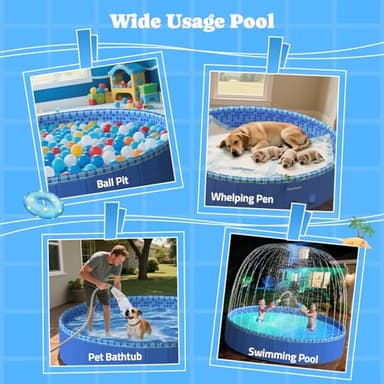 Foldable Dog Pool with Sprinkler RGB LED Light, 71" Collapsible Hard Plastic Kiddie Swimming Splash Pool for Small Medium Large Doggie Kitty Puppy, Pet Bathing Tub Wading Pool for Dogs Blue - Image 7