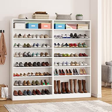 Tribesigns Shoe Cabinet, 9 Tiers 40-45 Pairs Heavy Duty Wood Freestanding Shoe Storage Cabinet, 70.8'' Tall Shoe Cabinet with Open Storage for Entryway, White - Image 7