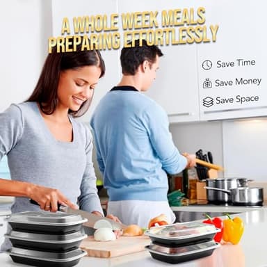 20-Piece (10-Pack) 16 OZ Meal Prep Containers Reusable with Lids, Sturdy Leakproof & Food Safe, Microwave, Freezer, Dishwasher Safe To Go Food Containers, Plastic Take Out Containers, Black - Image 7