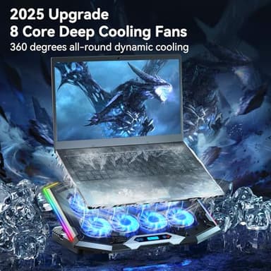 ICE COOREL Gaming Laptop Cooling Pad with 8 Cooling Fans, Laptop Fan Cooler Pad for 15-17.3 Inch, Notebook Cooler Stand with 6 Height Adjustable, RGB Cooling Pad with Two USB Port + Phone Stand - Image 2