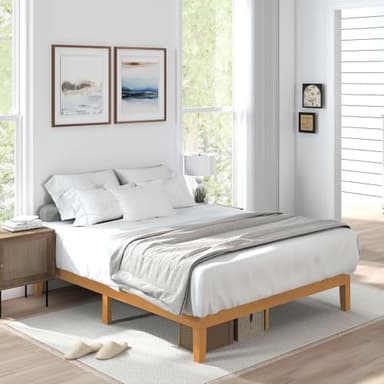 Sweetcrispy Solid Wood Bed Frame, Queen Size Bed Base with Wood Slat Support, Sturdy, Stylish & Noise-Free Design, No Box Spring Needed, Easy Assembly, 12 in Natural Pine - Image 3