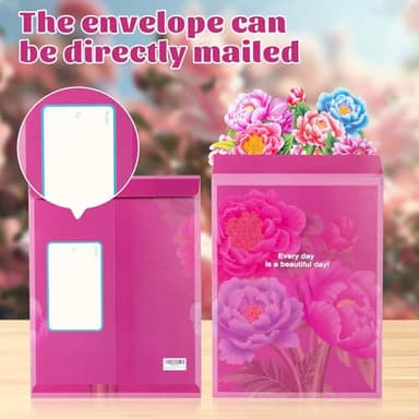 Airpark Pop Up Flower Card, 3D Paper Flowers Bouquet – 14" Peony, Birthday, Mother’s Day, Get Well Greeting Cards with Note Card & Envelope - Image 4