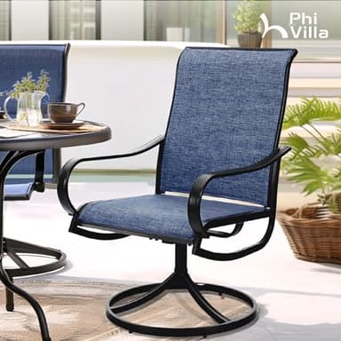 PHI VILLA Patio Swivel Dining Chairs Set of 2, All Weather Outdoor Chair with Textilene Mesh Fabric & Black Metal Frame for Outdoor Lawn Garden Poolside (Blue) - Image 2