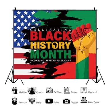Canessioa Black History Month Backdrop Honoring African American Juneteenth African Black History Stars and Stripes American Famous People Party Decorations Banner 10x8ft - Image 3