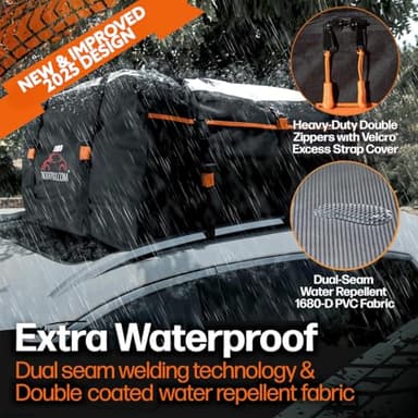 RoofPax Waterproof 19 Cubic Feet Rooftop Cargo Carrier Bag – Heavy Duty Car Roof Storage with Double Zipper & Tie Down Straps – Fits Cars with or Without Roof Rack - Image 3