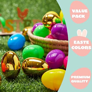JOYIN 200PCS Easter Eggs, Empty 2.3" 194PCS Colorful with 6PCS Golden Eggs Bulk Plastic Fillable for Easter Hunt Party Favor Basket Stuffers Filler Classroom Prize Supplies Decor - Image 2