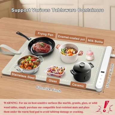 FYY Warming Mat for Food - Rapid and Full Surface Heating, 6 Temp Settings, 6H Timer, Rollable Portable Food Warming Mat, Ideal for Gatherings, Parties, Keep Meal Warm (X Large Size, Khaki) - Image 6