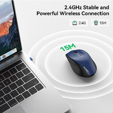 TECKNET Wireless Mouse, 2.4G USB Computer Mouse with 6-Level Adjustable 4800 DPI, 30 Months Battery, Ergonomic Grips, 6 Buttons Portable for PC, Chromebook, Mac - Blue - Image 5