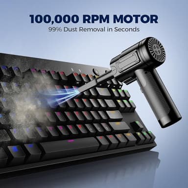 Compressed Air Duster: 100000RPM Electric Air Duster with LED Light Mini Air Blower Rechargeable Cordless Keyboard Cleaning Jet Dry Blower - Car, PC and Home Cleaning Kit Easier to use - Image 2