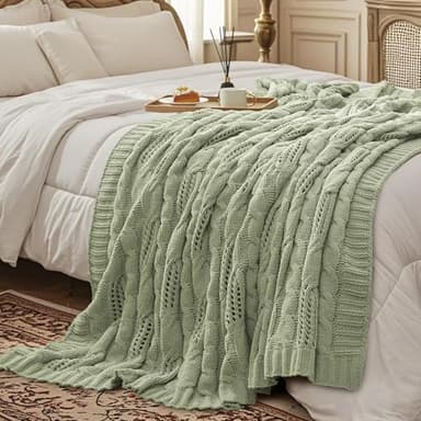 Amélie Home Chunky Knit Throw Blanket, Dual-Sided Soft Chenille Breathable Cable Knitted Blanket for Couch, Farmhouse Decorative Throw for Sofa & Chair, 50"x60", Sage Green - Image 5