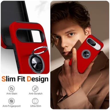 JAME for Google Pixel 9 Case/Google Pixel 9 Pro Case, Slim Fit Military Grade Shockproof Case for Pixel 9 with Ring Holder Kickstand Protective Phone Case for Google Pixel 9/9 Pro, Red - Image 6