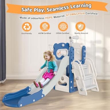 Babytronic Toddler Slide, 6 in 1 Kids Indoor Slide for Toddlers 1-3, Kids Playground for Indoor Outdoor with Basketball Hoop and Telescope, Indoor Outdoor Slide Playset (Blue&Gray) - Image 6