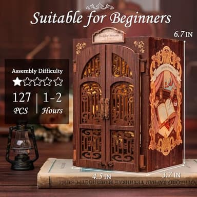 CUTEBEE Book Nook Kit - DIY Miniature House Dollhouse Kit for Adult and Teens, Booknook Bookshelf Decor Alley Model Build with LED Light, Gifts for Family and Friends (Bookshop Memories) - Image 5