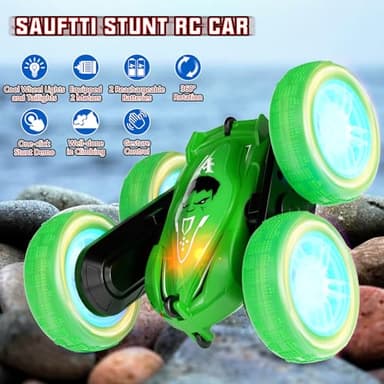 SAUFTTI Remote Control Car, Gesture Sensor RC Stunt Cars Toys for Kids Age 6 7 8 9 10 11 12+ Years Old, Double-Sided 360° Rotating 4WD RC Drift Truck for Boys Girls Birthday (Green) - Image 2